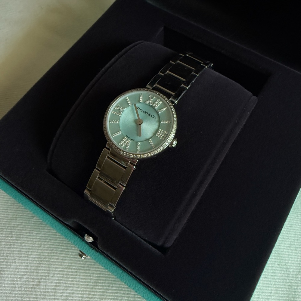 Tiffany & Co. Silver Blue Watch with Diamond Accents